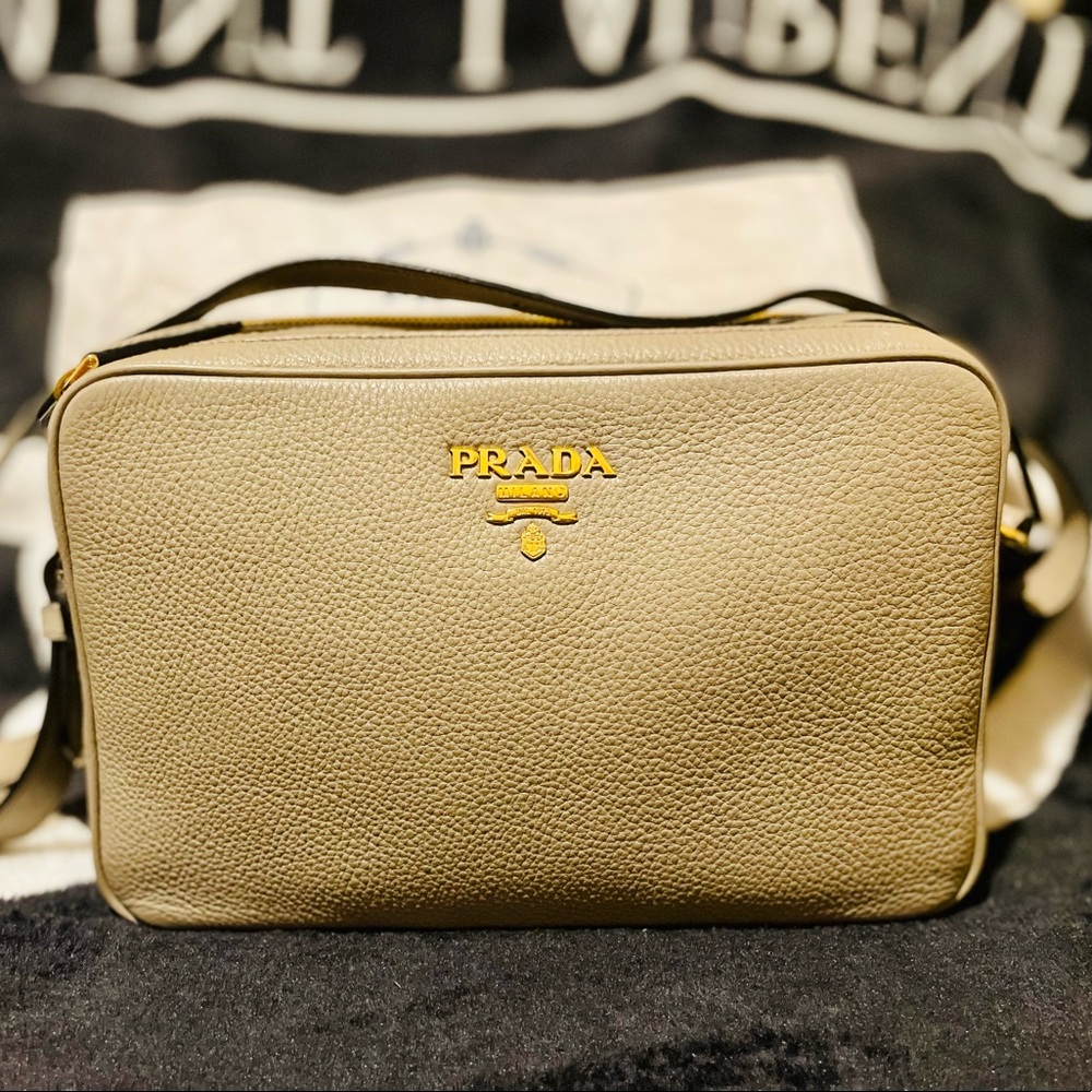 Original Prada Vitello Double Zip Bandoliera Gray Crossbody Bag with Dustbag